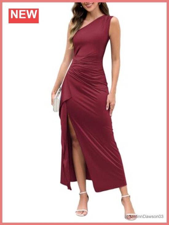 Dresses & Skirts - One Shoulder Bodycon Ruched Maxi Dress Wedding Guest Cocktail Formal Party